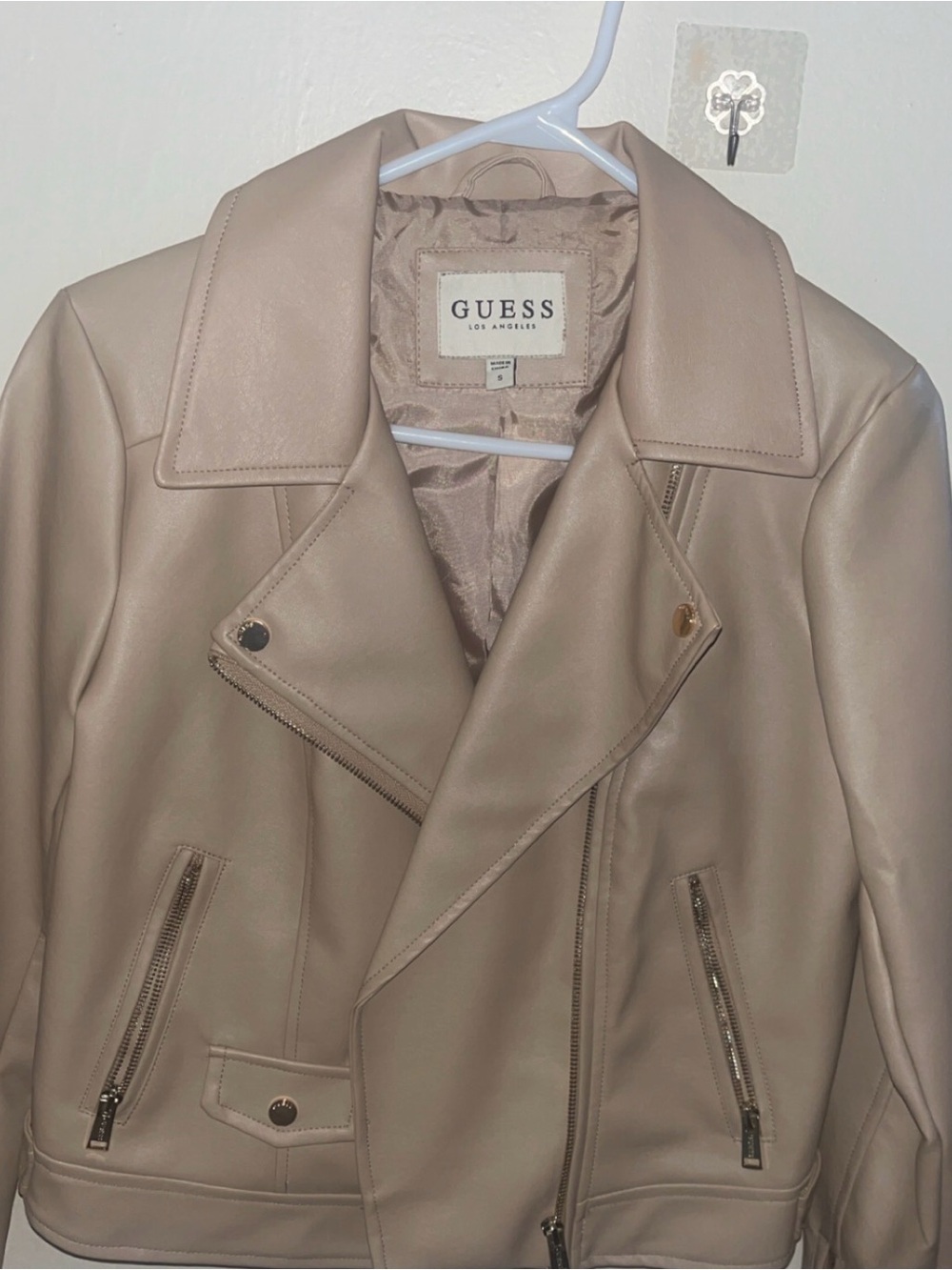 GUESS Taupe Vegan Leather Moto Jacket